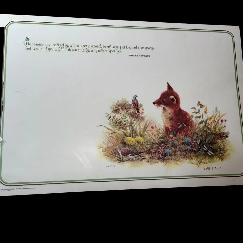 AmericaMark Vtg 70s Placemats Set of 3 Wildlife/Flowers/Palomino Horse Laminated